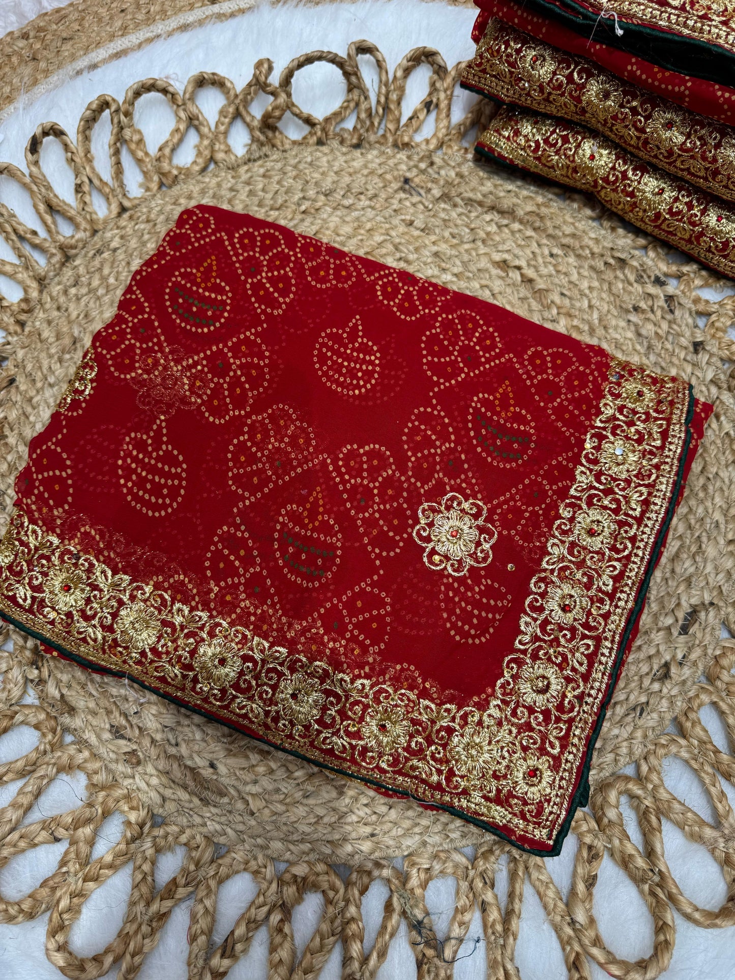 KAS-RADHEY BANDHANI SAREE WITH EMBROIDERY WORK WITH BEAUTIFUL PATTERN
