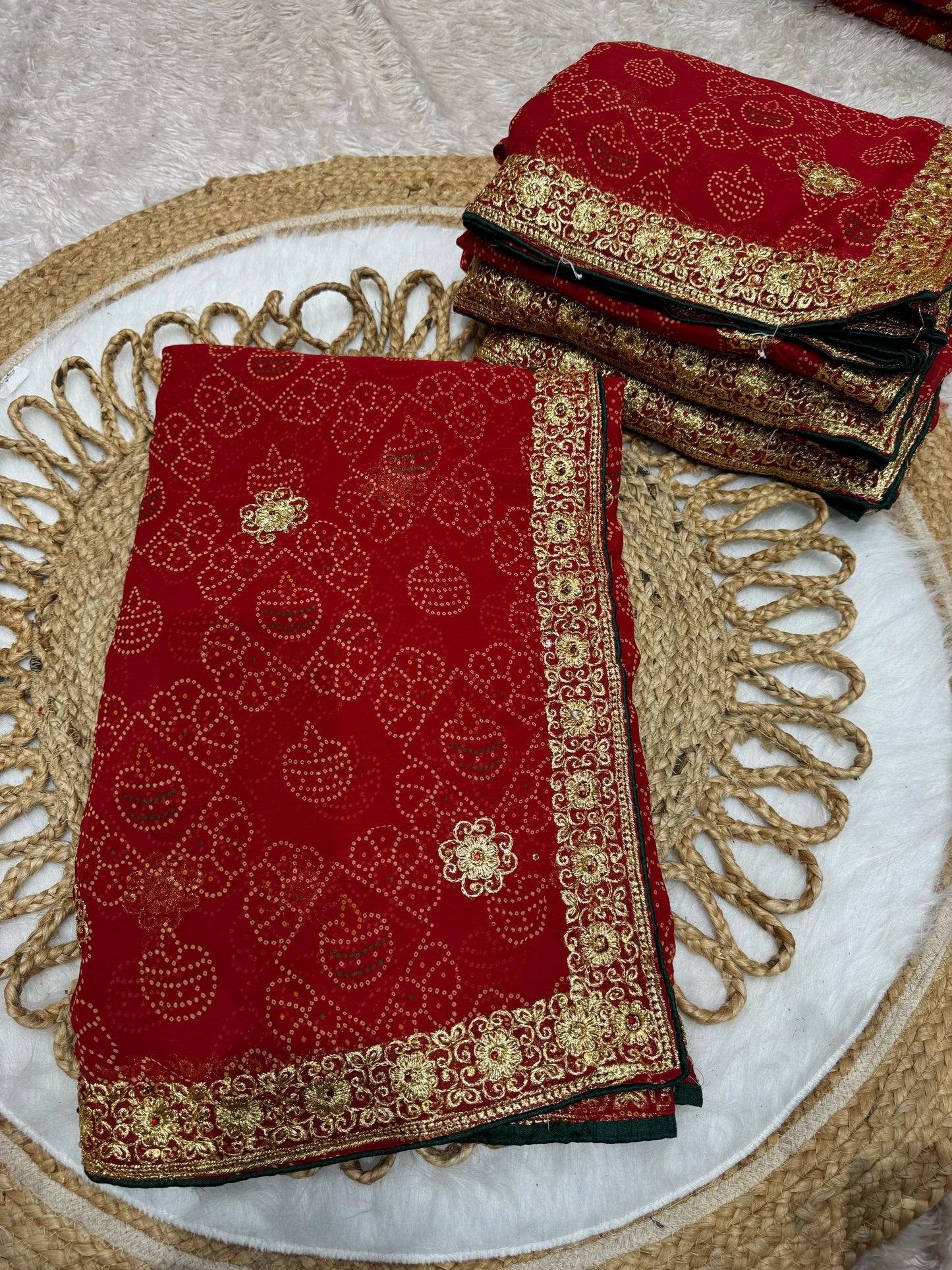 KAS-RADHEY BANDHANI SAREE WITH EMBROIDERY WORK WITH BEAUTIFUL PATTERN