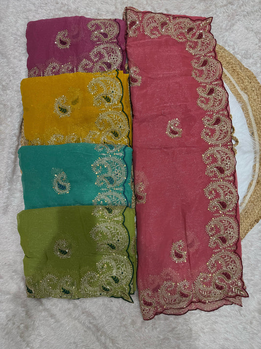 KAS-NANDLAL PREMIUM GLASS TISSUE WITH BEAUTIFUL BORDER PATTERN WITH CARRY DESIGN