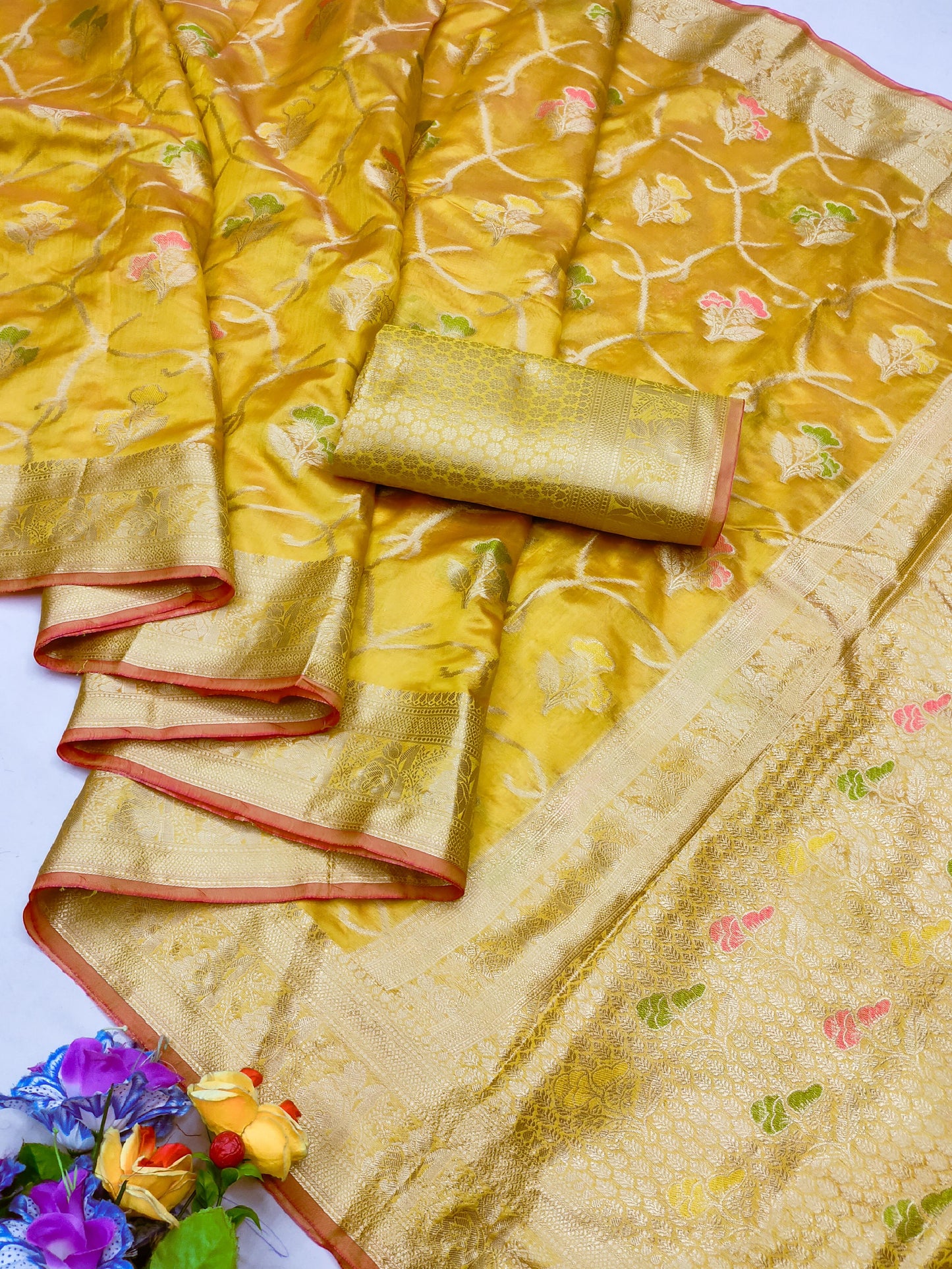 OG-HELLY SIMMER ORGANZA SAREE WITH MEENAKARI WORK WITH BEAUTIFUL DESIGN