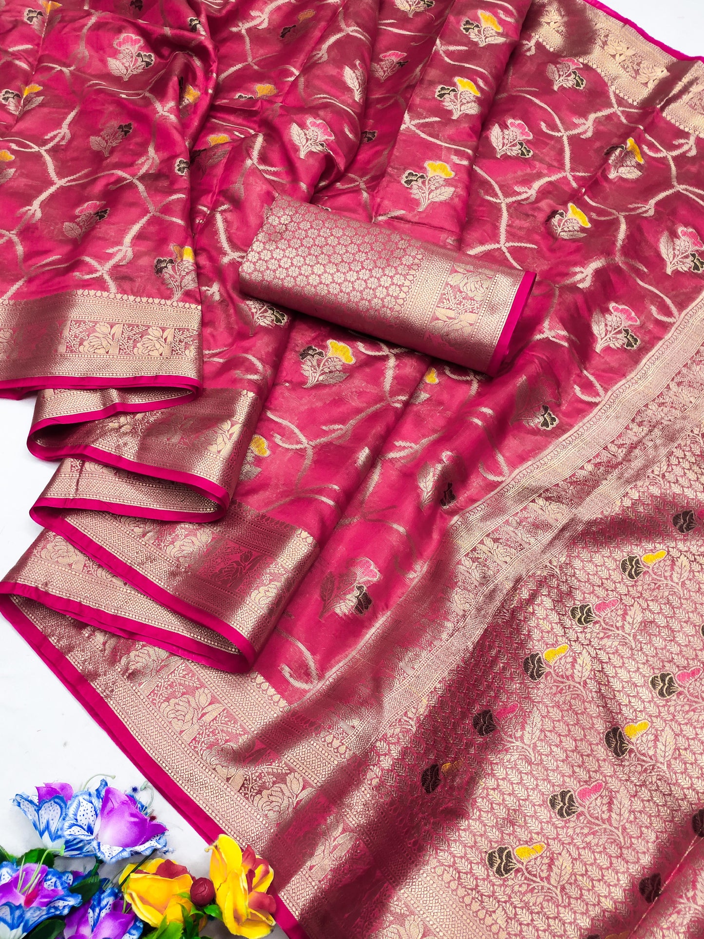 OG-HELLY SIMMER ORGANZA SAREE WITH MEENAKARI WORK WITH BEAUTIFUL DESIGN