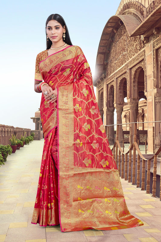 OG-HELLY SIMMER ORGANZA SAREE WITH MEENAKARI WORK WITH BEAUTIFUL DESIGN