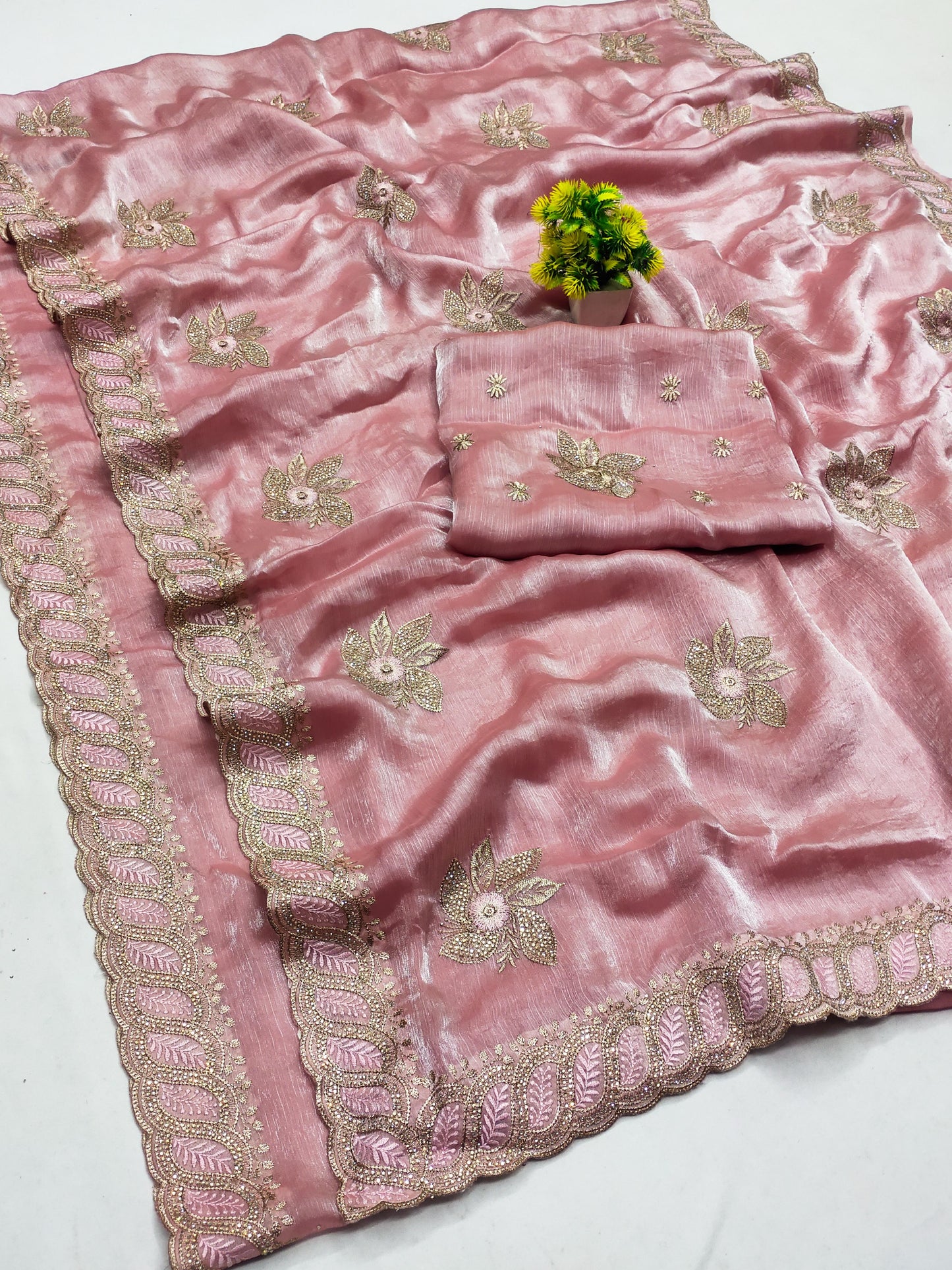 DF-HEAVEN PREMIUM MULMULI CHIFFON SAREE WITH CRAFTED WITH BEAUTIFUL THREAD WORK WITH ELEGANT EMBROIDERY WORK WITH DIAMOND ALL OVER