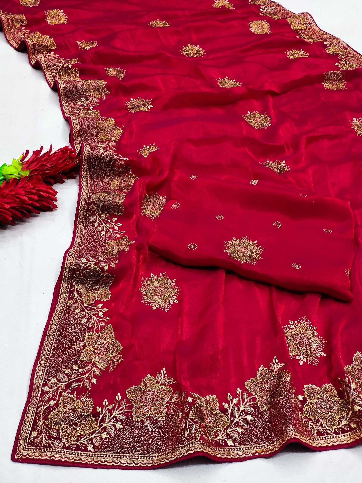 DF-DIYA PREMIUM MULMUL CHIFFON SAREE INSPIRED BY BOLLYWOOD SAREE WITH EMBROIDERRY WORK ALL OVER