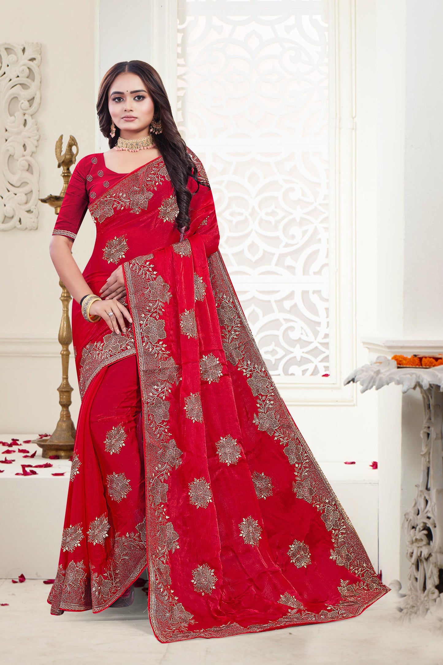 DF-DIYA PREMIUM MULMUL CHIFFON SAREE INSPIRED BY BOLLYWOOD SAREE WITH EMBROIDERRY WORK ALL OVER