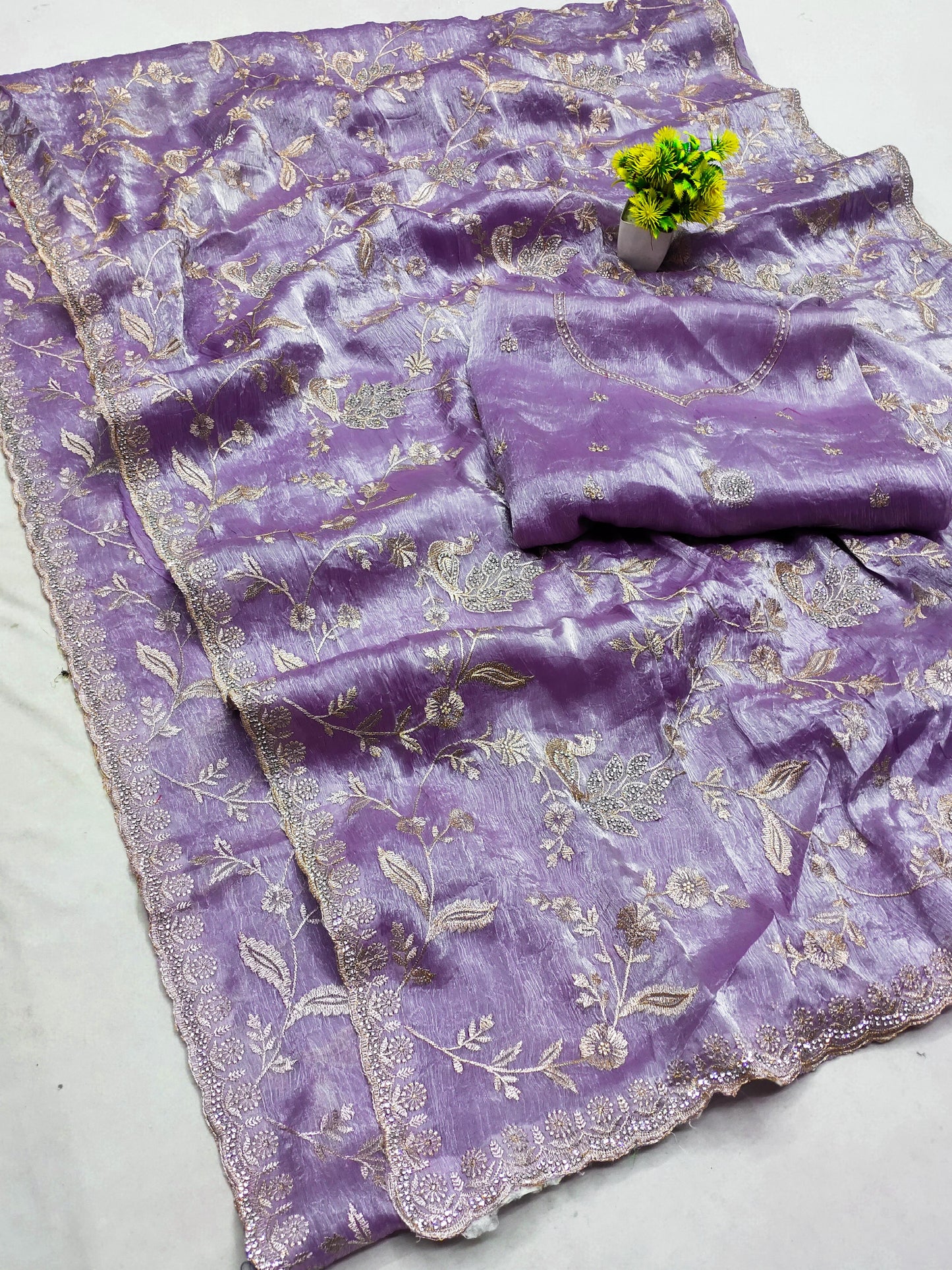 DF-MORNI CRUSH FENDI CHIFFON SAREE WITH BEAUTIFUL PEACOCK DESIGN WITH JARKAN WORK WITH HEAVY BLOUSE