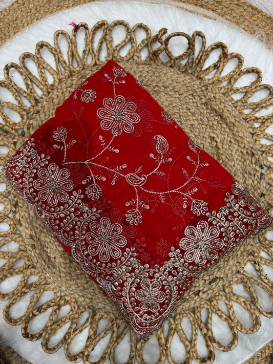 BS-BAGHYASHREE BLOOMING SAREE WITH BEAUTIFUL FLOWER DESIGN ON BORDER WITH JHAL WORK ALL OVER WITH JHARAKN