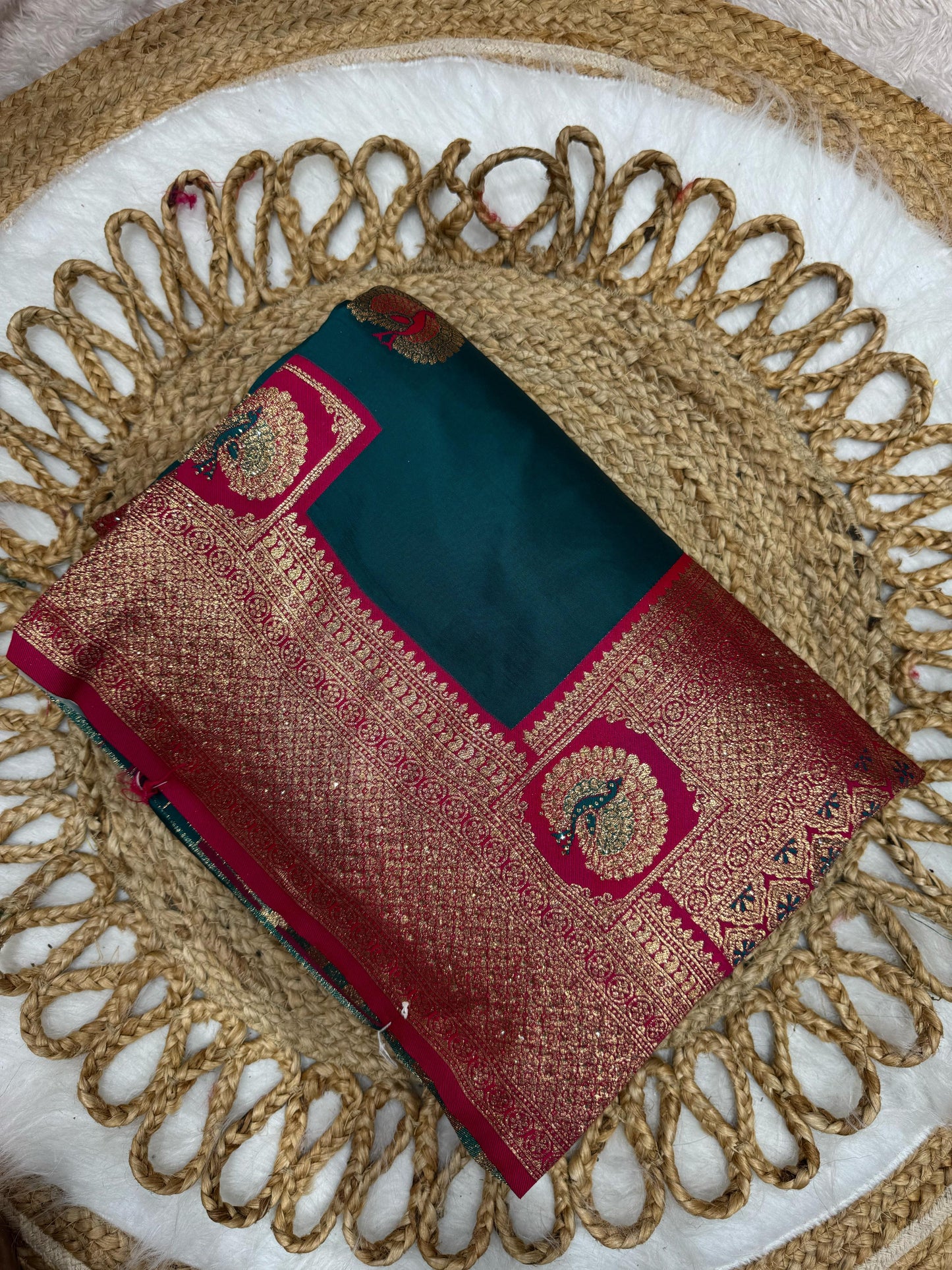 BS-PHOOL-MALA PREMIUM SOFT SILK WITH BEAAUTIFUL PEACOCK DESIGN WITH JARKAN WORK ALL OVER