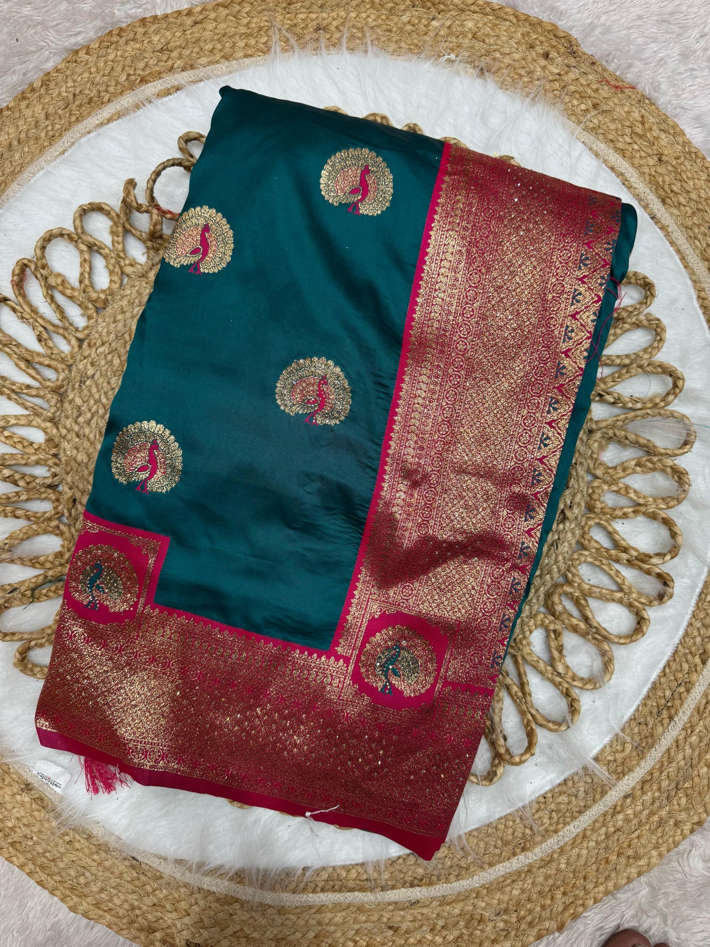BS-PHOOL-MALA-B PREMIUM SOFT SILK WITH BEAAUTIFUL PEACOCK DESIGN WITH JARKAN WORK ALL OVER