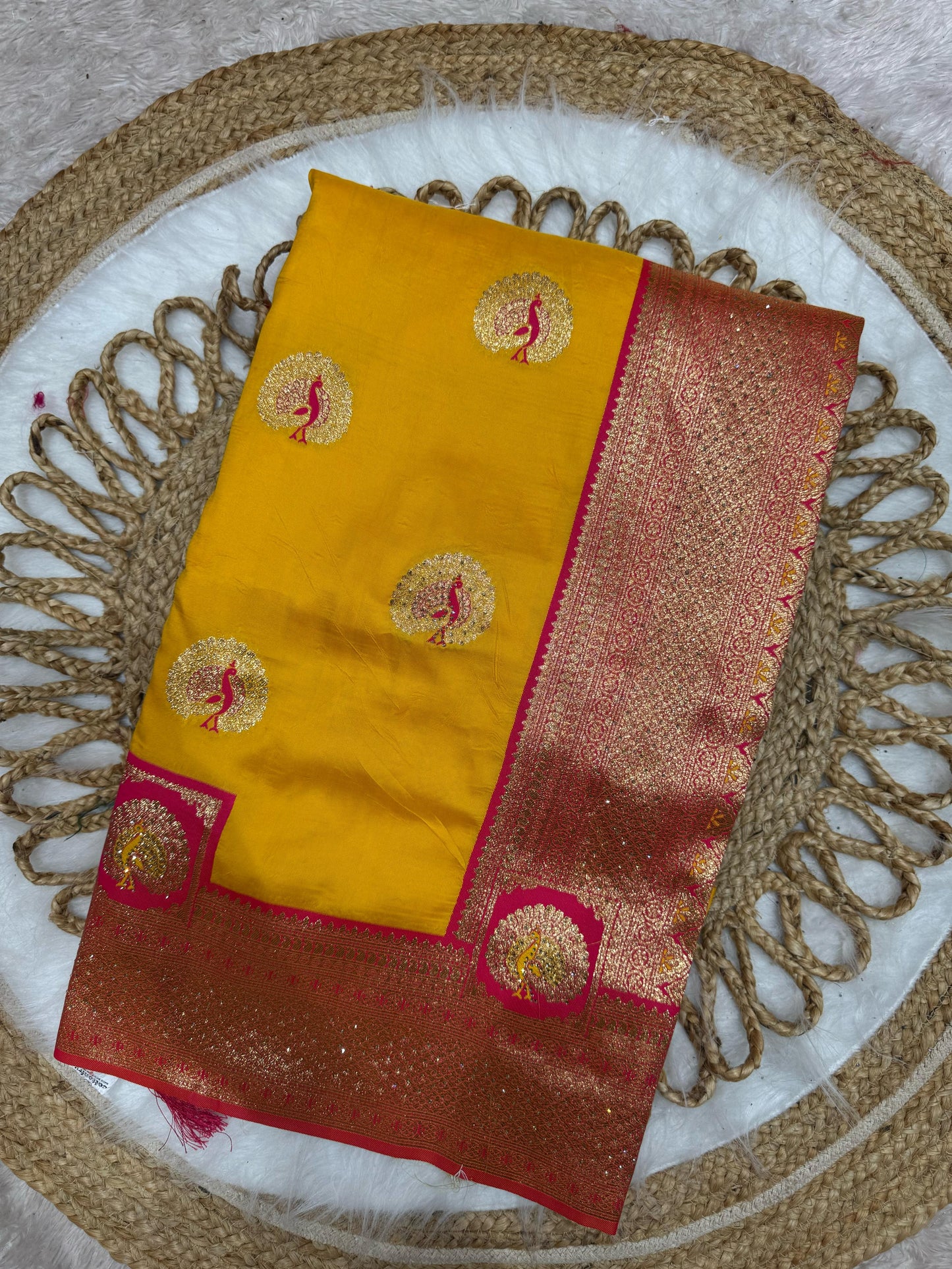 BS-PHOOL-MALA-B PREMIUM SOFT SILK WITH BEAAUTIFUL PEACOCK DESIGN WITH JARKAN WORK ALL OVER