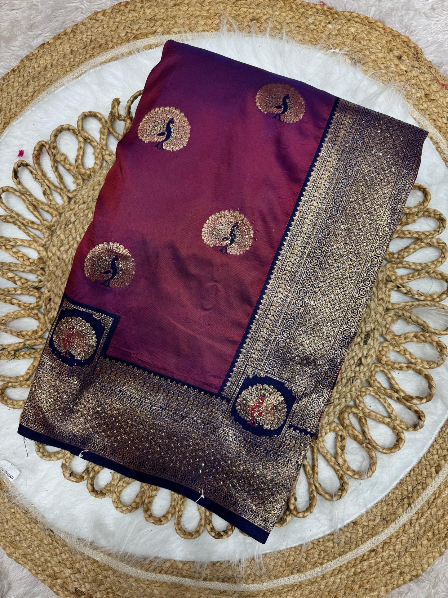 BS-PHOOL-MALA-B PREMIUM SOFT SILK WITH BEAAUTIFUL PEACOCK DESIGN WITH JARKAN WORK ALL OVER