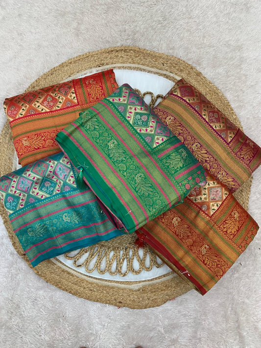 BS-SAUNDRYA PURE PASHMINA DHARMAVARAM SAREE WITH UNIQUE BEAUTIFUL DESIGN CRAFTED WITH JARKAN WORK ALL OVER