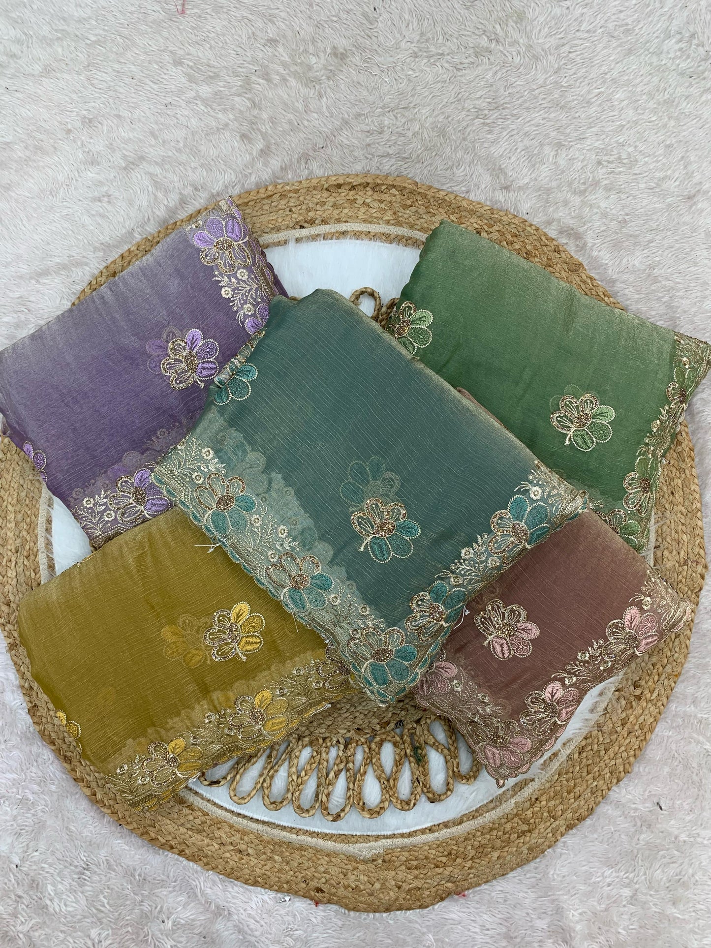 BS-SINDOOR FENDI GOLD SAREE WITH HEAVY HANDWORK JARAKAN WORK WITH THREAD WORK ALL OVER