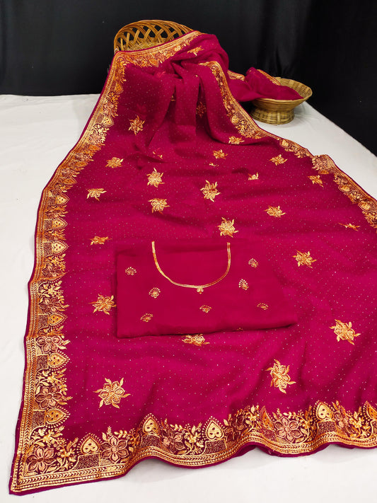 DF-BANARAS SIMMMER SAREE WITH PAN AND CHAKRA DESIGN WITH SIRSOKI WORK ALL OVER