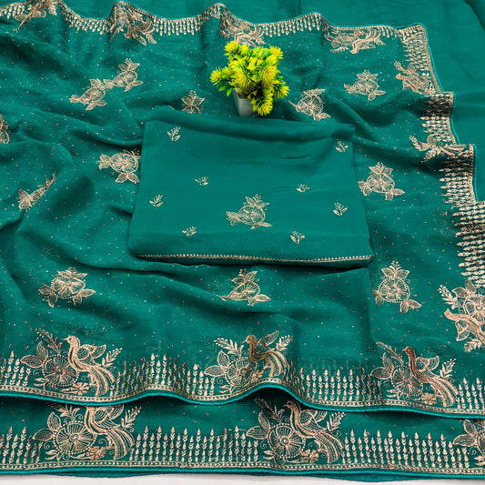 DF-SONE-KI-CHIDIYA PREMIUM SIMMER SAREE WITH CHIDIYA DESIGN WITH CHAKRA ON BODY WITH SIROSKI ALL OVER