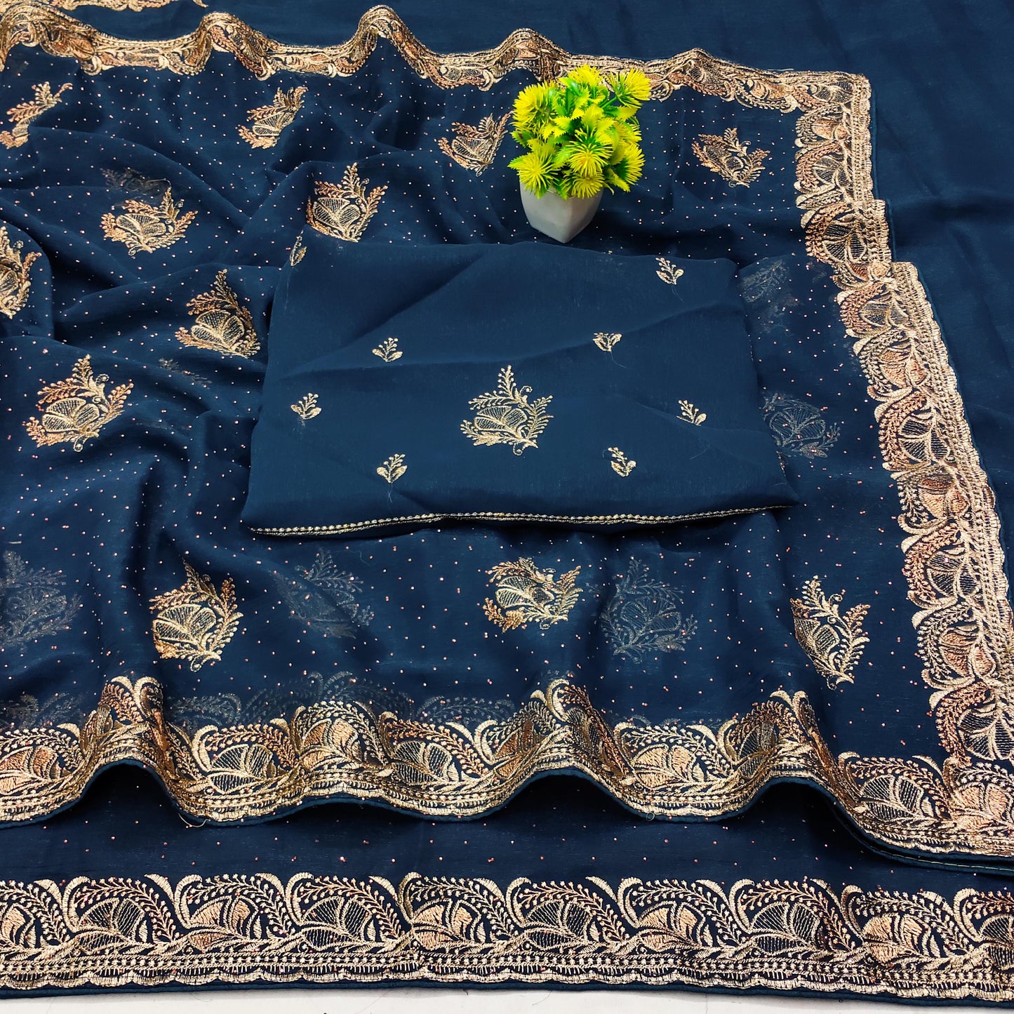 DF-SONE-KI-CHIDIYA PREMIUM SIMMER SAREE WITH CHIDIYA DESIGN WITH CHAKRA ON BODY WITH SIROSKI ALL OVER