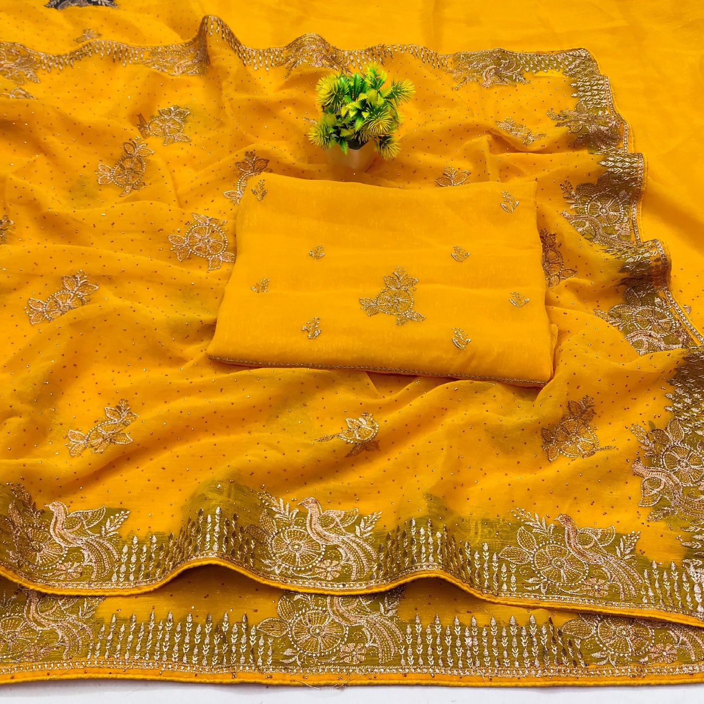 DF-SONE-KI-CHIDIYA PREMIUM SIMMER SAREE WITH CHIDIYA DESIGN WITH CHAKRA ON BODY WITH SIROSKI ALL OVER