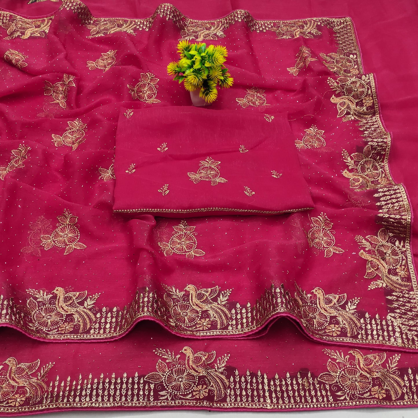DF-SONE-KI-CHIDIYA PREMIUM SIMMER SAREE WITH CHIDIYA DESIGN WITH CHAKRA ON BODY WITH SIROSKI ALL OVER