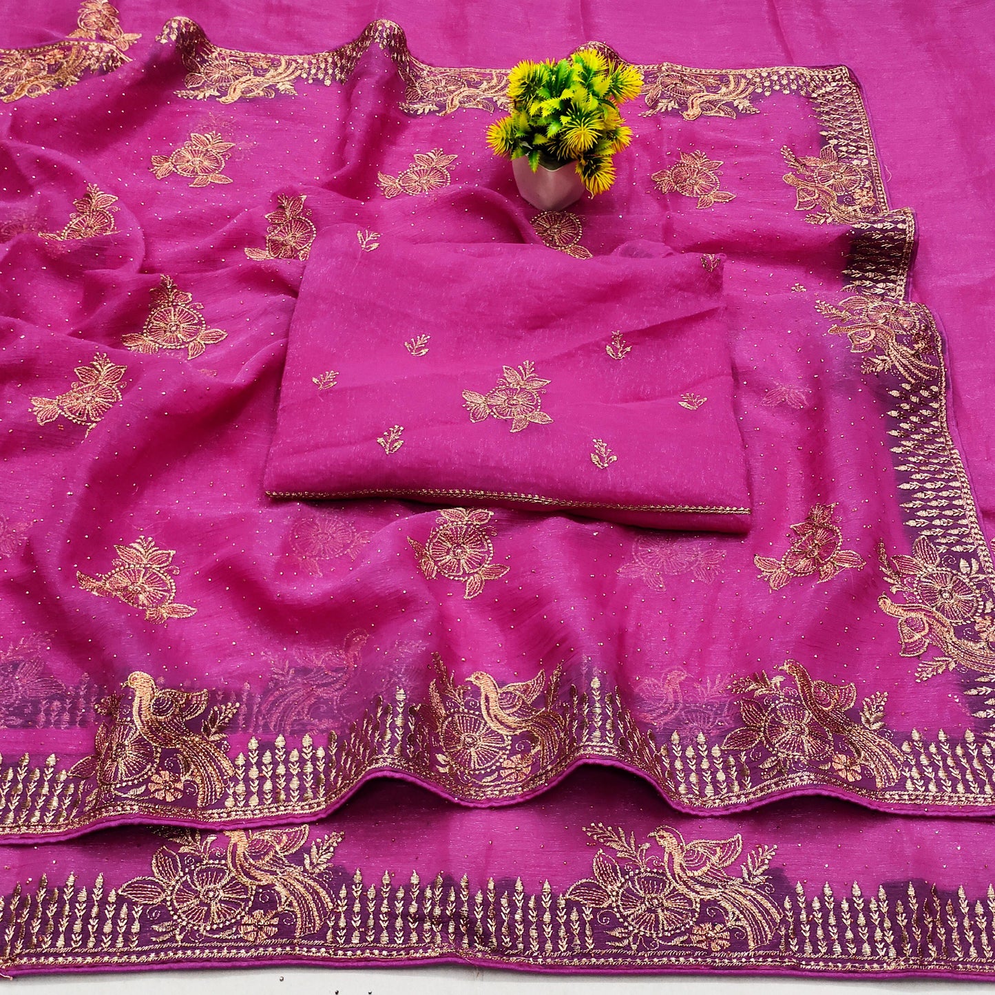 DF-SONE-KI-CHIDIYA PREMIUM SIMMER SAREE WITH CHIDIYA DESIGN WITH CHAKRA ON BODY WITH SIROSKI ALL OVER