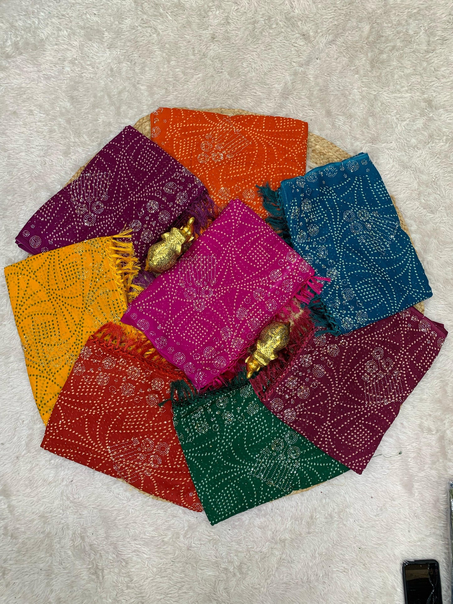 SV-THUMKA BANDHANI RENIYAL SAREE WITH SIROSKI ANDD JHALAR WITH BEAUTIFUL PRINT