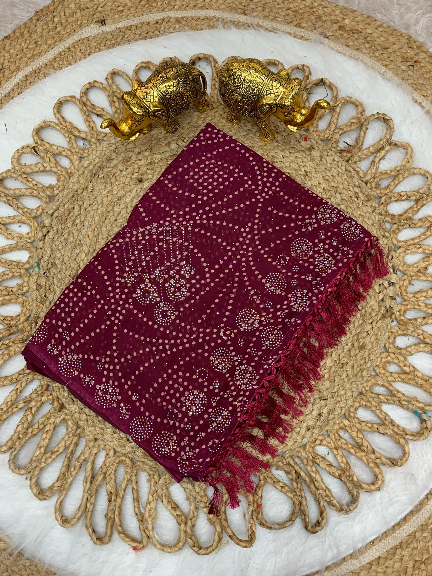SV-THUMKA BANDHANI RENIYAL SAREE WITH SIROSKI ANDD JHALAR WITH BEAUTIFUL PRINT