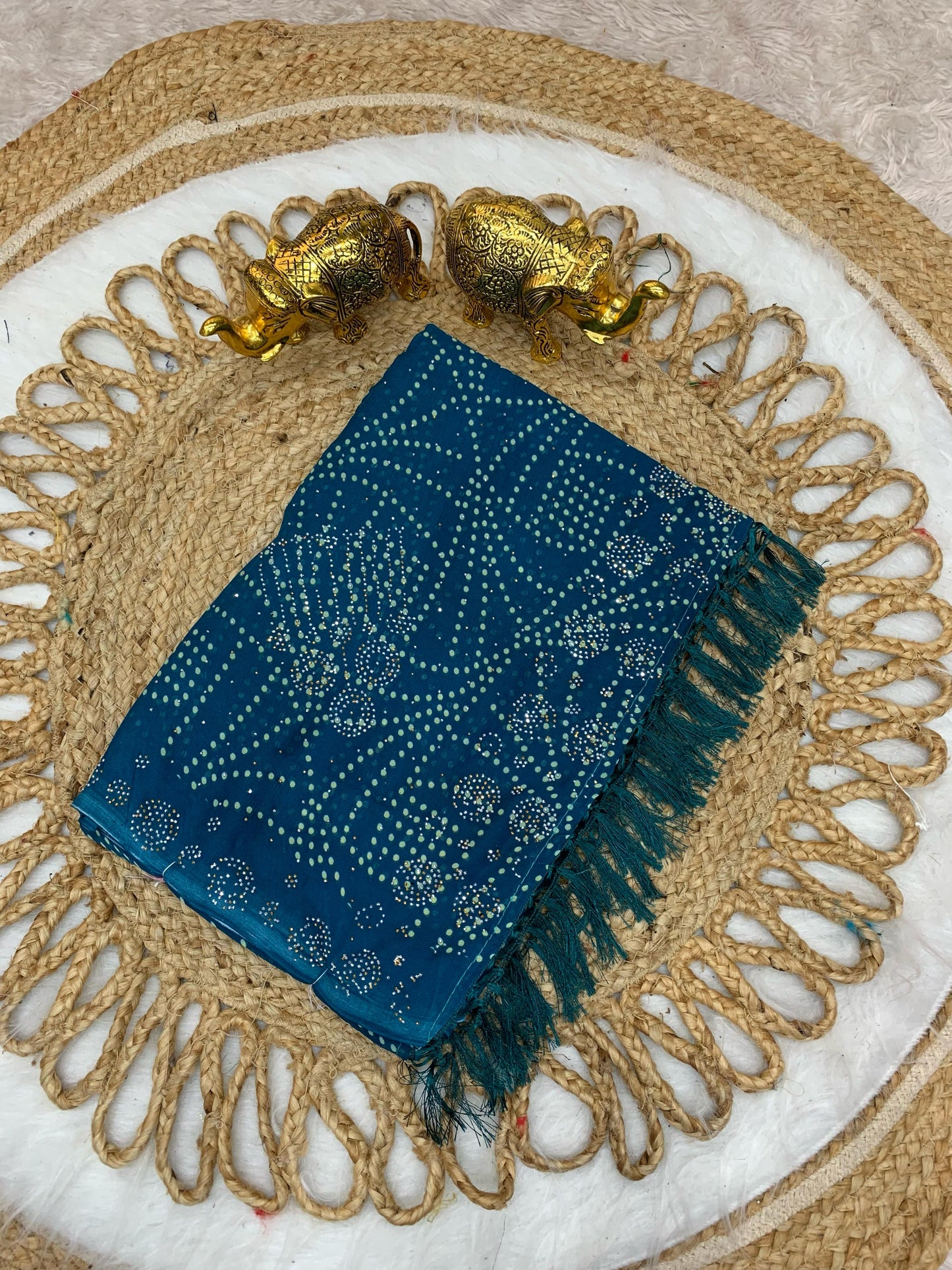 SV-THUMKA BANDHANI RENIYAL SAREE WITH SIROSKI ANDD JHALAR WITH BEAUTIFUL PRINT