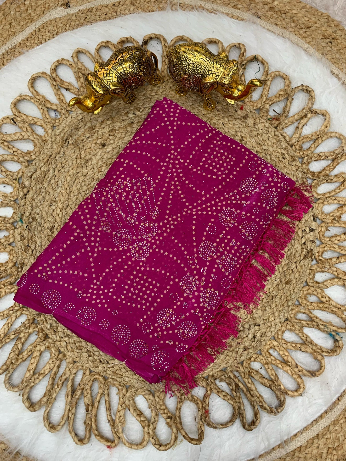 SV-THUMKA BANDHANI RENIYAL SAREE WITH SIROSKI ANDD JHALAR WITH BEAUTIFUL PRINT