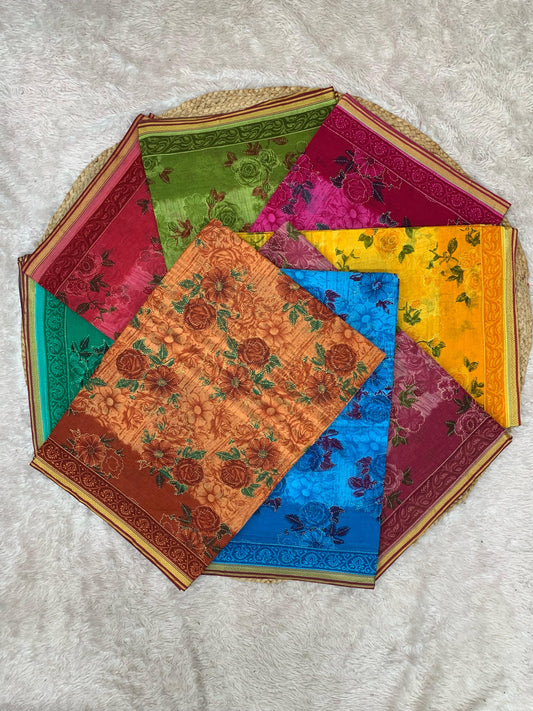 CT-VISHALA-GADWAL SUTI COTTON SAREE WITH BEAUTIFUL FLOWER PRINT ALL OVER WITH BLOUSE PEICE