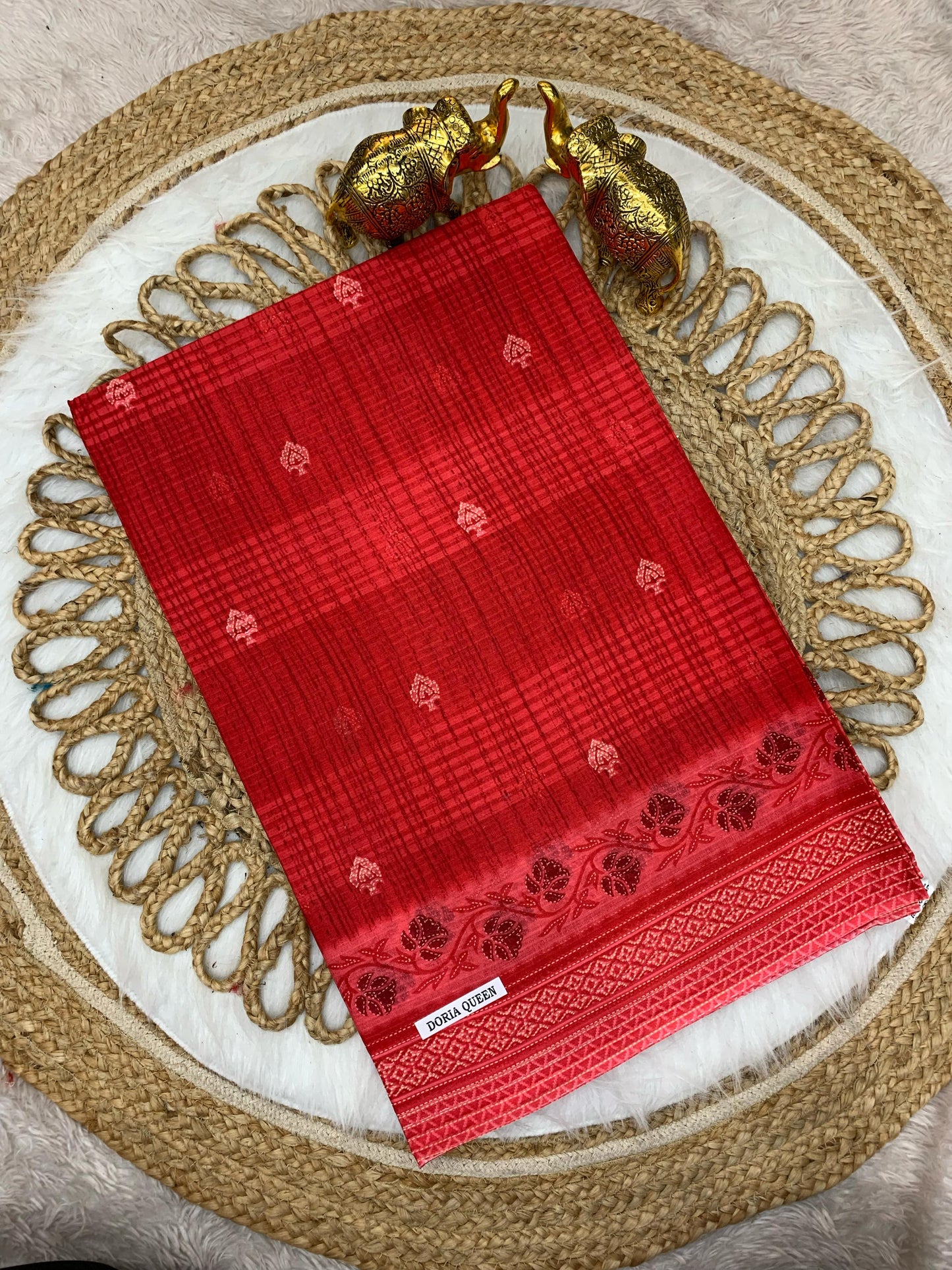 CT-DORIA-QUEEN PURE SUTI COTTON SAREE WITH BEAUTIFULL PRINT FLOWER AND CHEX PATTERN