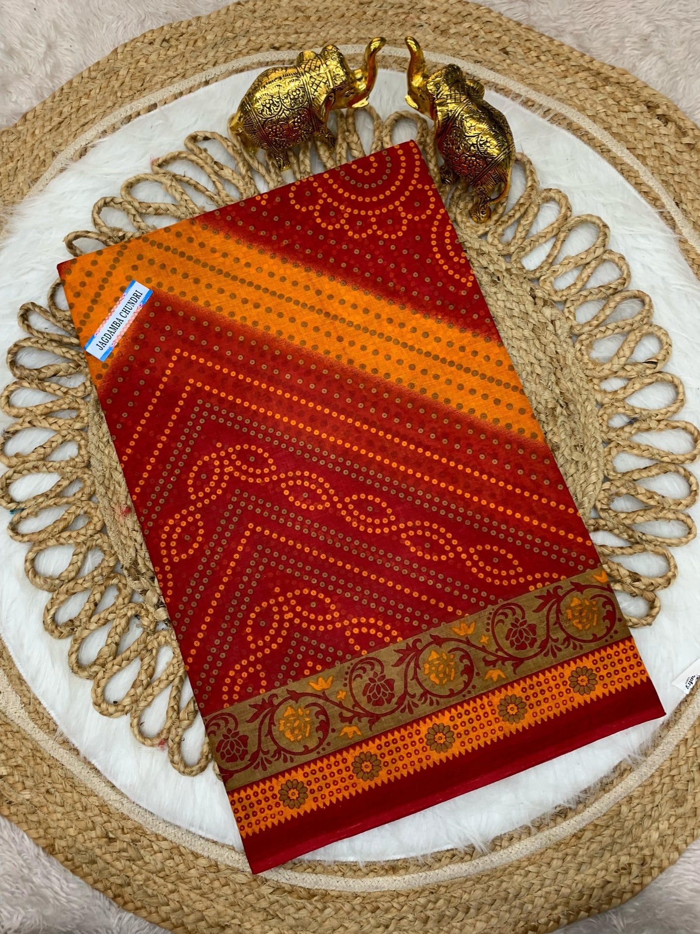 CT-JAGDAMBA-CHUNRI PURE SUTI COTTON SAREE WITH BEAUTIFUL CHUNRI PRINTS