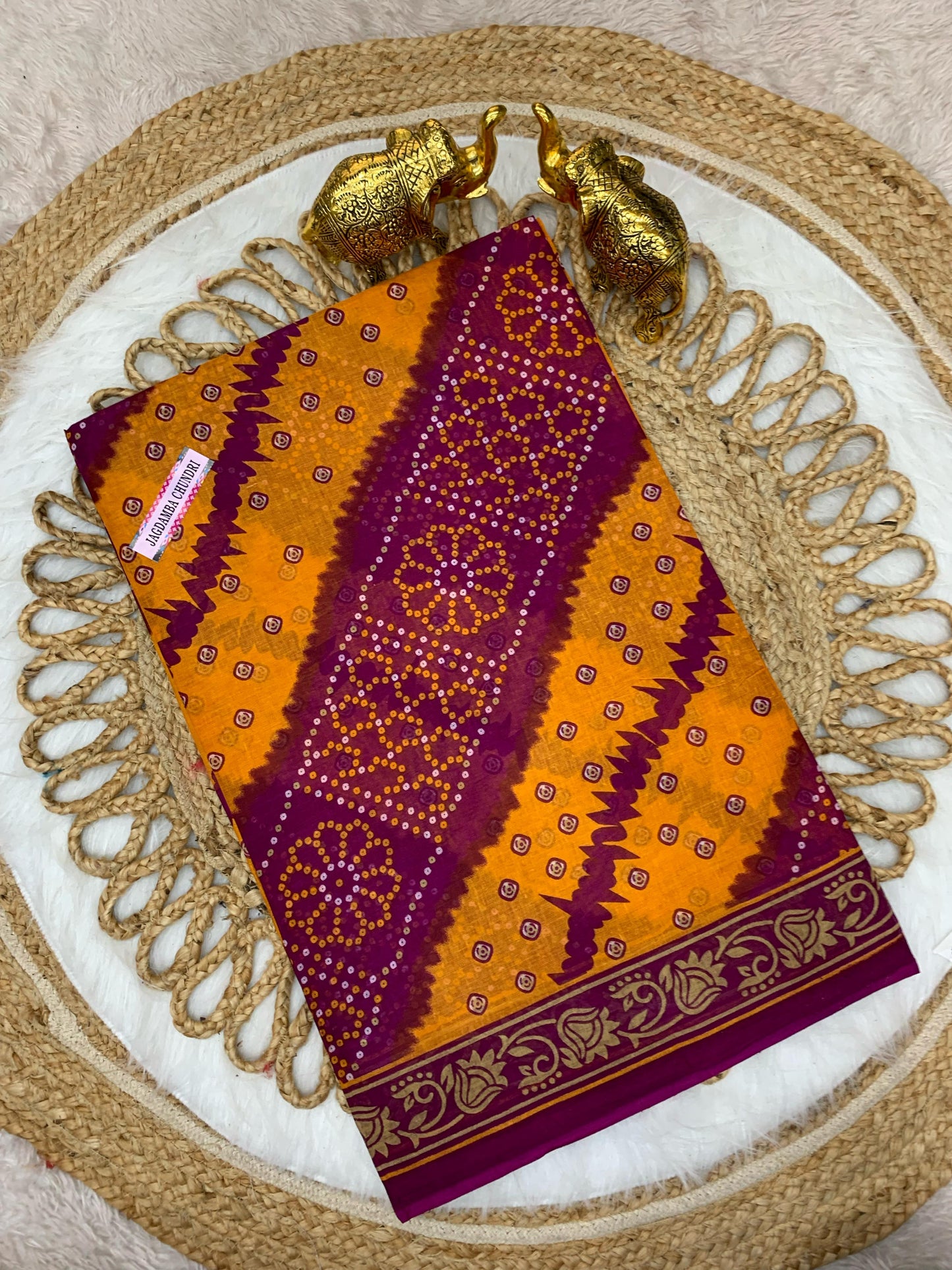 CT-JAGDAMBA-CHUNRI PURE SUTI COTTON SAREE WITH BEAUTIFUL CHUNRI PRINTS