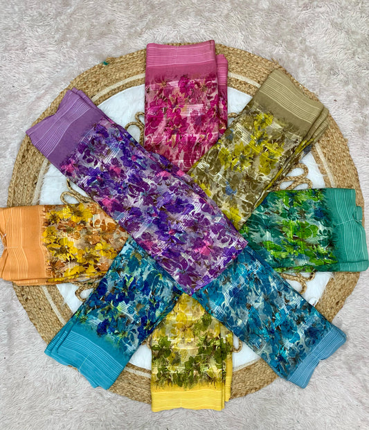 SV-7027-CP SOFT WEIGHTLESS SAREE WITH PADDING WORK WITH BEAUTIFUL FLOWER DESIGN OP