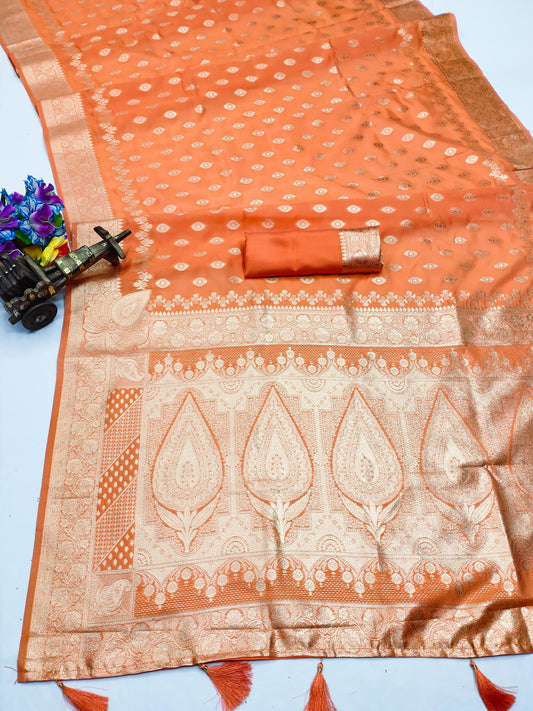AJ-GARDEN SOFT SILK SAREE WITH BOLLWOOD STYLE PALLU WITH KALASH AND ZAREE WEAVING DESIGN ALL OVER