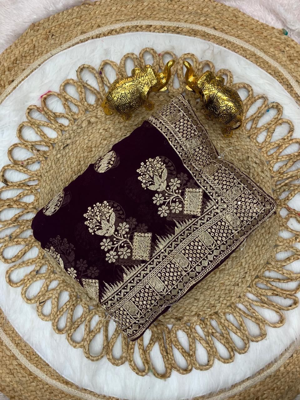 BS-PYARI DULHAN PREMIUM BLOOMING SAREE WITH HEAVY EMBROIDERY WORK WITH PALI AND JARKAN WORK ALL OVER