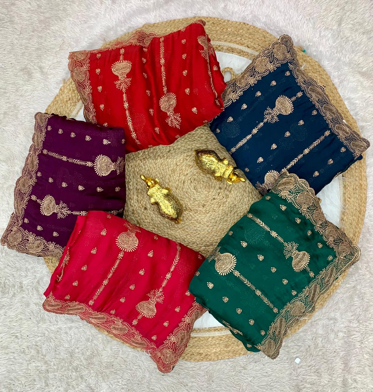 BS-SURILI SATIN SAREE WITH BEAUTIFUL MATKA EMBORIDERY DESIGN WITH DIAMOND WORK ALL OVER