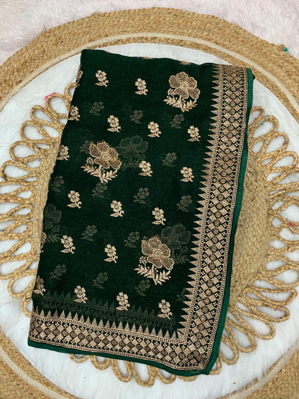 BS-CHAMELI CRUNCHY SAREE WITH BEAUTIFUL EMOBROIDERY WORK WITH SIROSKI ALL OVER