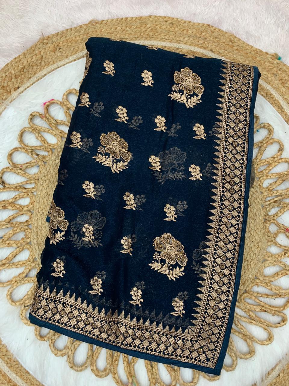 BS-CHAMELI CRUNCHY SAREE WITH BEAUTIFUL EMOBROIDERY WORK WITH SIROSKI ALL OVER