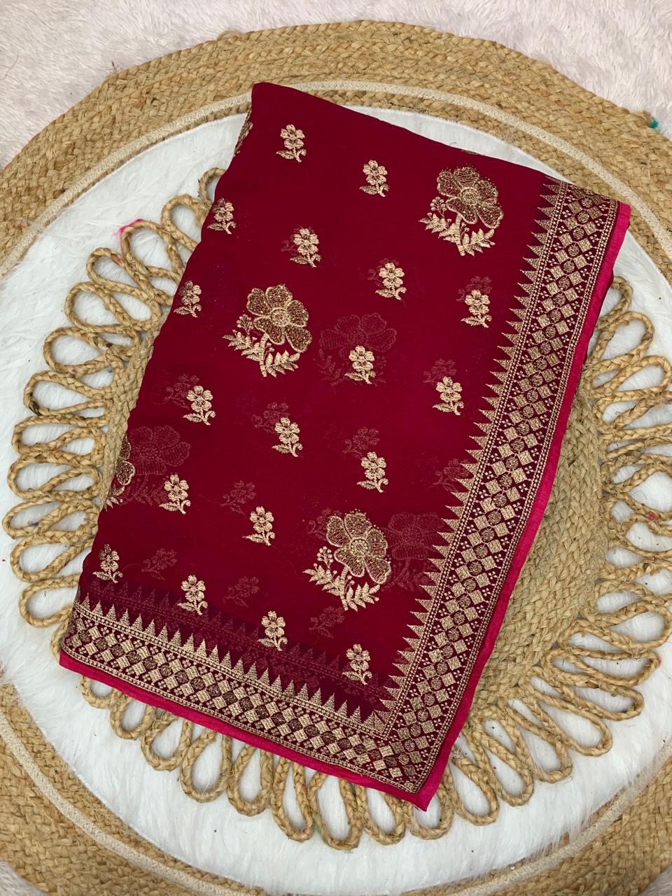 BS-CHAMELI CRUNCHY SAREE WITH BEAUTIFUL EMOBROIDERY WORK WITH SIROSKI ALL OVER