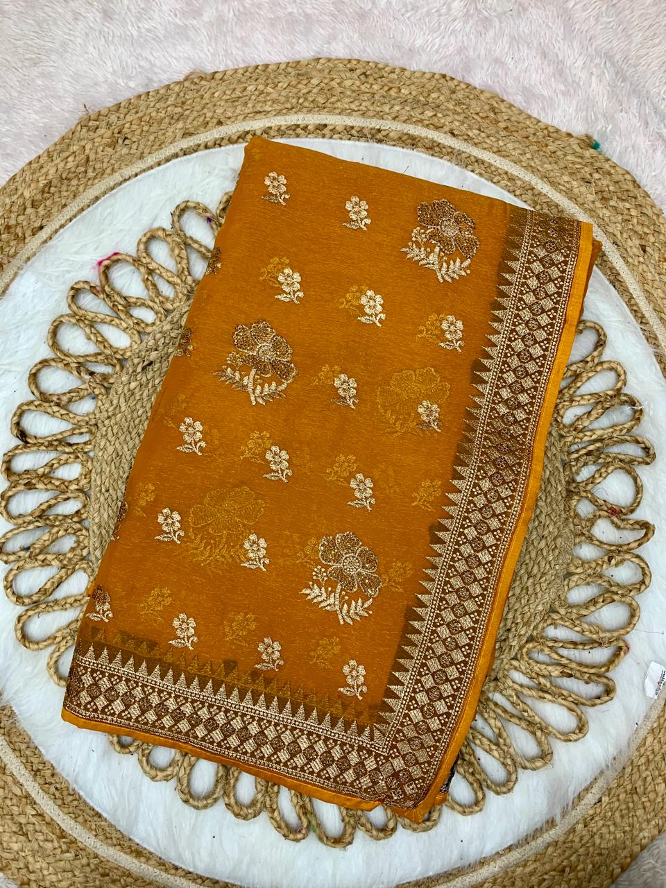 BS-CHAMELI CRUNCHY SAREE WITH BEAUTIFUL EMOBROIDERY WORK WITH SIROSKI ALL OVER
