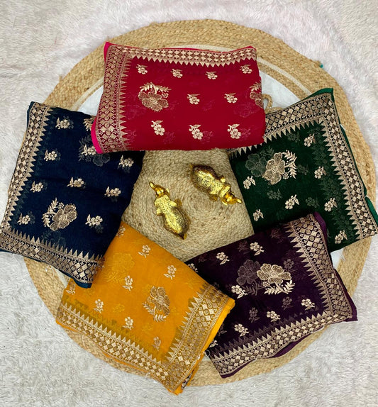 BS-CHAMELI CRUNCHY SAREE WITH BEAUTIFUL EMOBROIDERY WORK WITH SIROSKI ALL OVER