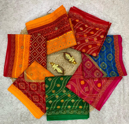 CT-DORIA-CHUNRI SUITI COTTON SAREE WITH CHUNRI PRINT WITH MOTI WORK ALL OVER