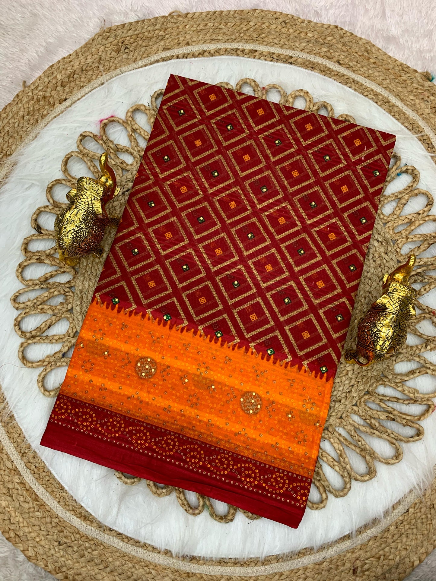 CT-DORIA-CHUNRI SUITI COTTON SAREE WITH CHUNRI PRINT WITH MOTI WORK ALL OVER