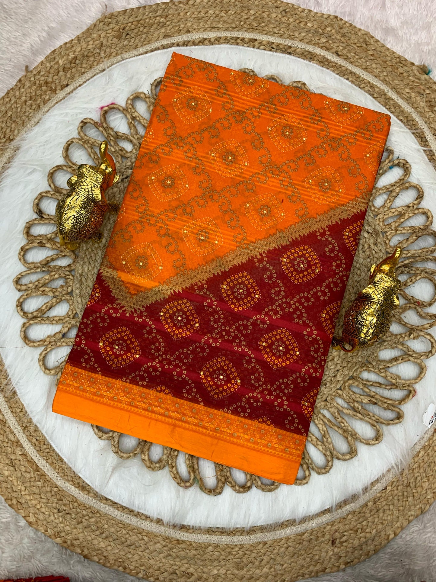 CT-DORIA-CHUNRI SUITI COTTON SAREE WITH CHUNRI PRINT WITH MOTI WORK ALL OVER