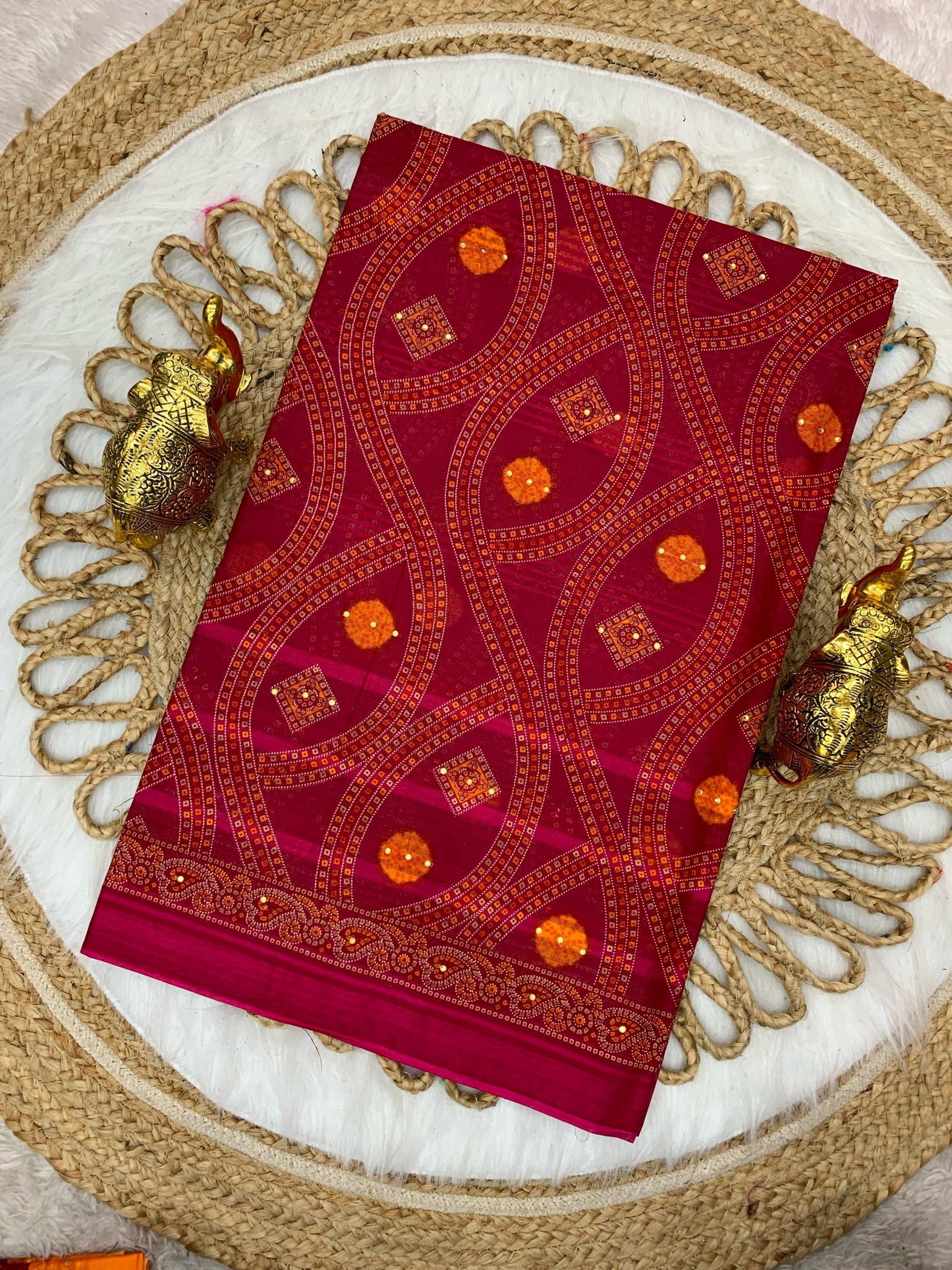 CT-DORIA-CHUNRI SUITI COTTON SAREE WITH CHUNRI PRINT WITH MOTI WORK ALL OVER