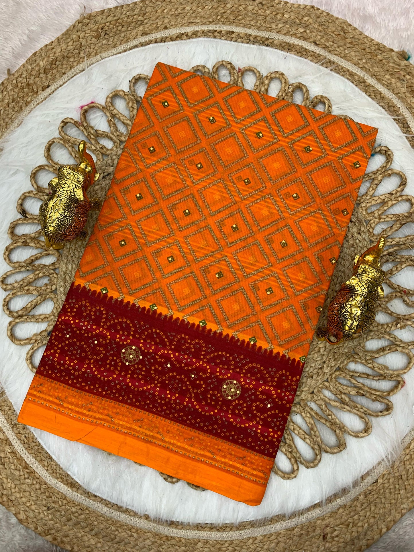 CT-DORIA-CHUNRI SUITI COTTON SAREE WITH CHUNRI PRINT WITH MOTI WORK ALL OVER