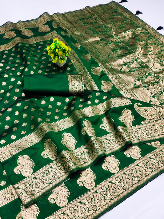 AJ-PREETY SOFT SILK SAREE WITH BUTHA BOX DESIGH WITH UNIQUE BEAUTIFUL PALLU WITH TASSELS