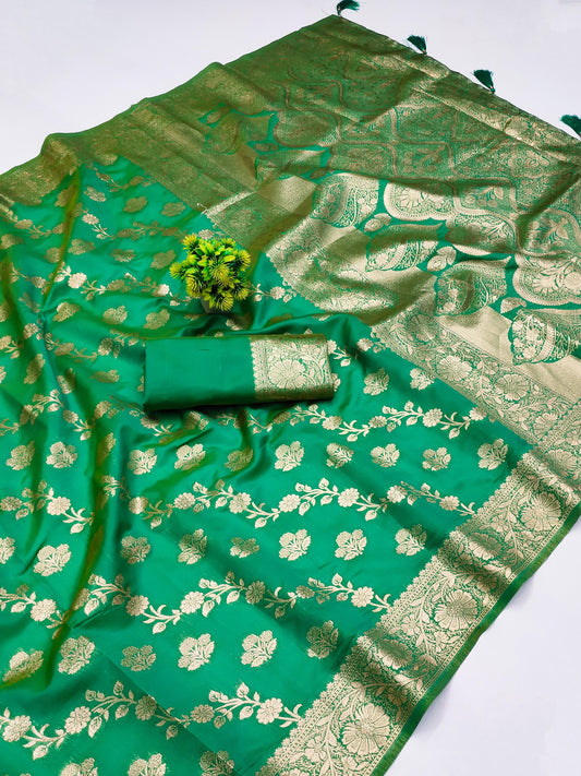 AJ-TROPICAL SOFT SILK SAREE WITH RICH PALLU AND FLOWER DESIGN WITH LAHERIA DESIGN WITH ZARI WEAVING
