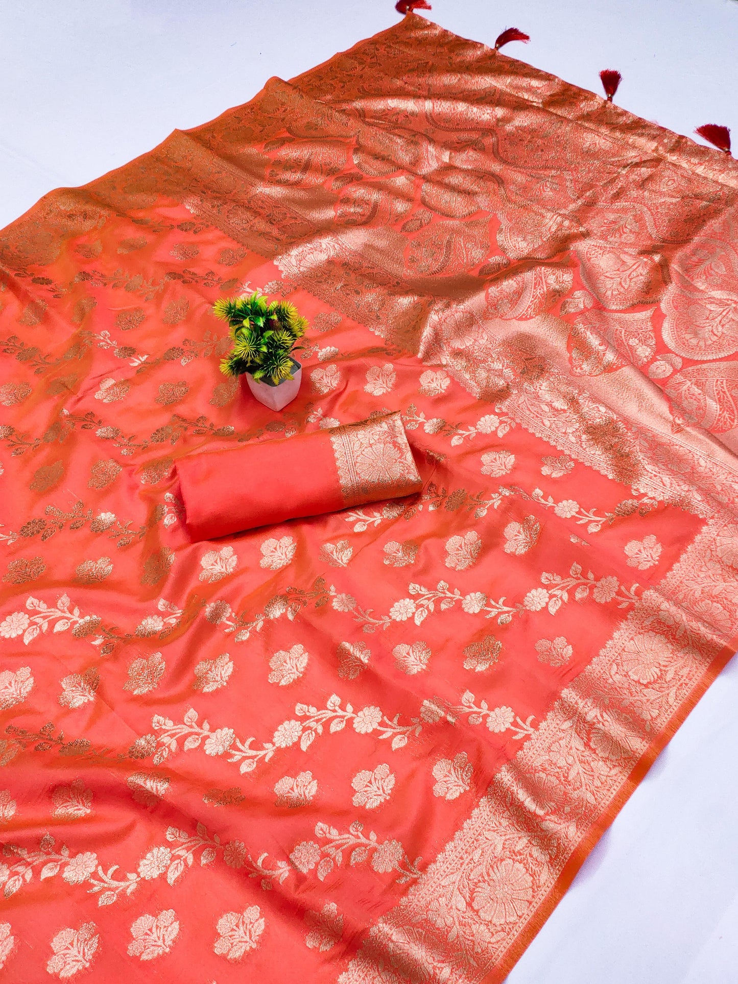 AJ-TROPICAL SOFT SILK SAREE WITH RICH PALLU AND FLOWER DESIGN WITH LAHERIA DESIGN WITH ZARI WEAVING