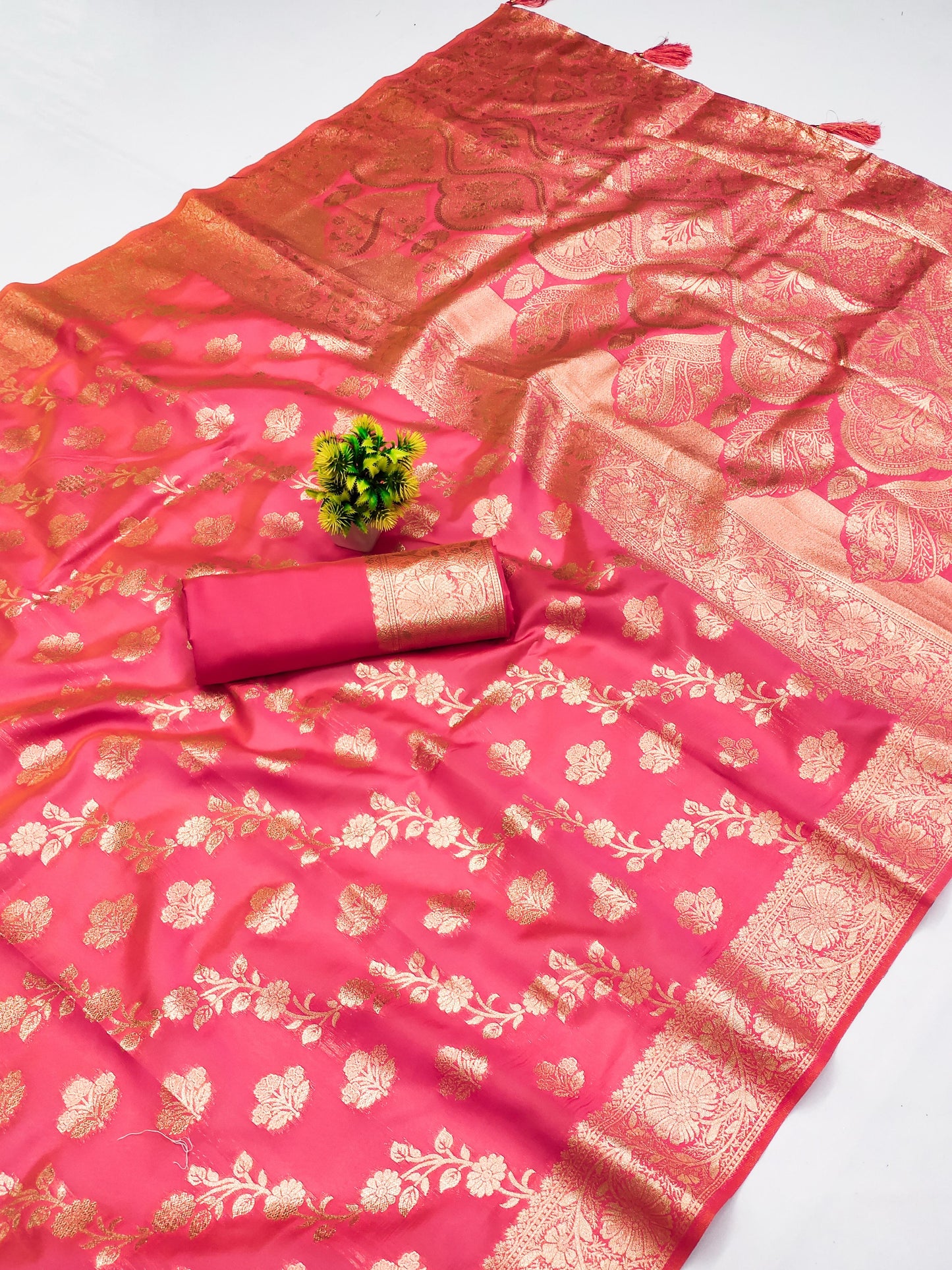 AJ-TROPICAL SOFT SILK SAREE WITH RICH PALLU AND FLOWER DESIGN WITH LAHERIA DESIGN WITH ZARI WEAVING