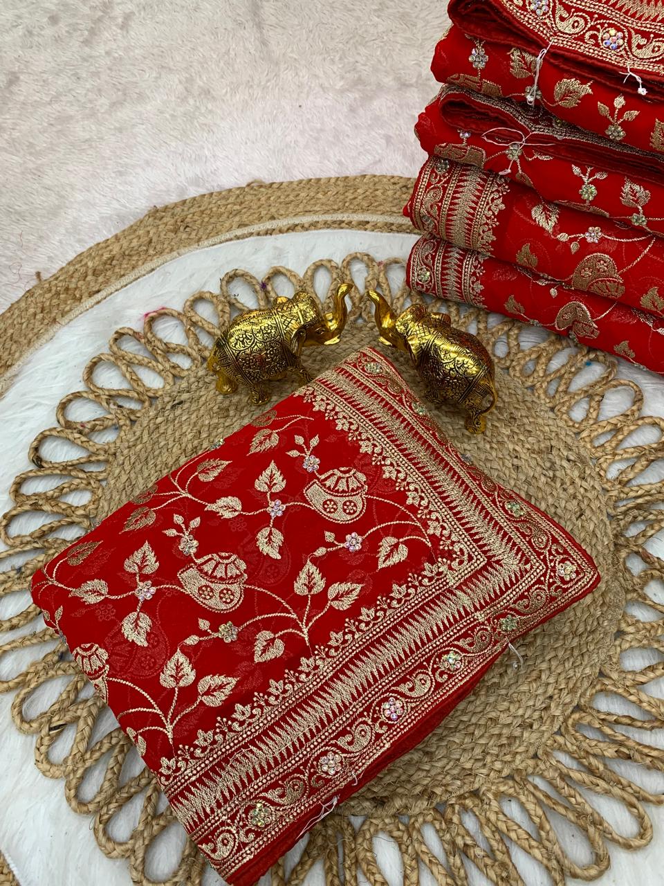BS-SOBHAGYAWATI-RED SPEICAL RED COLOUR BLOOMING SAREE WITH JHAL DESIGN